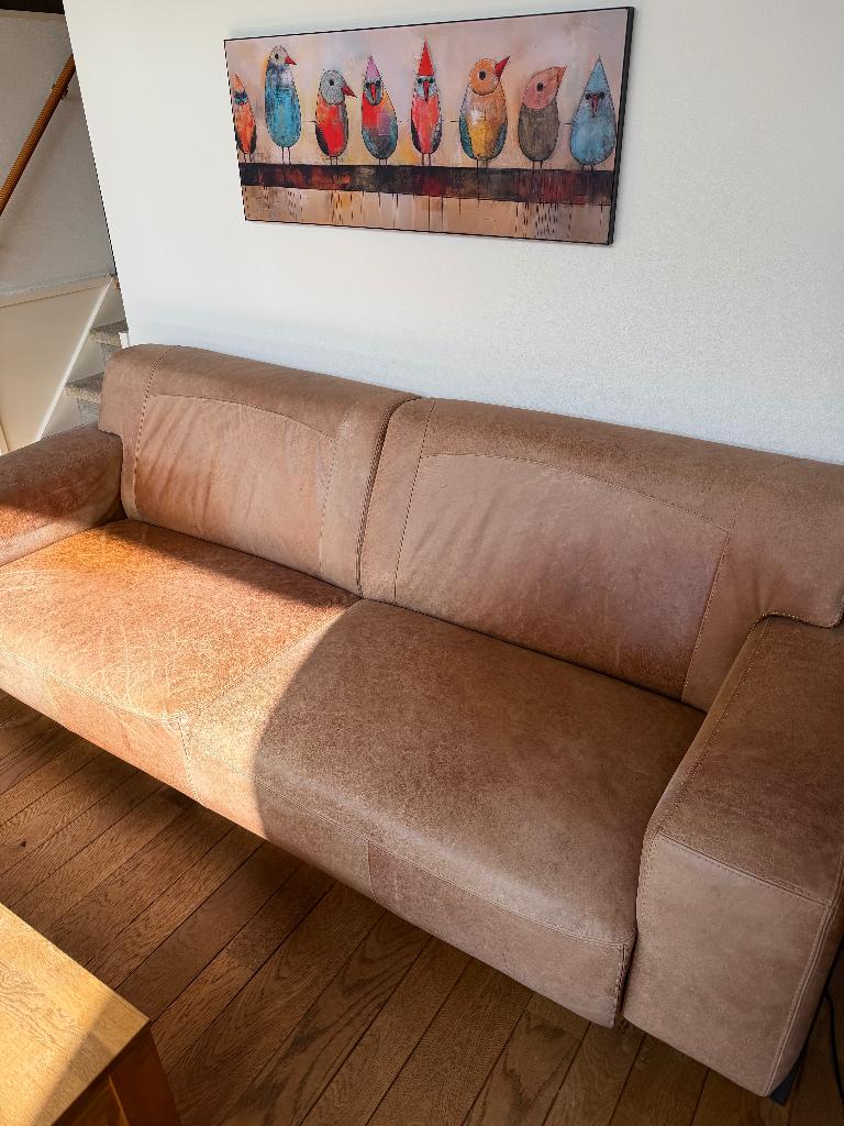 Comfortabele lederen 3 en 2-zitsbank, Ophalen, Gebruikt, 150 tot 200 cm, Driepersoons