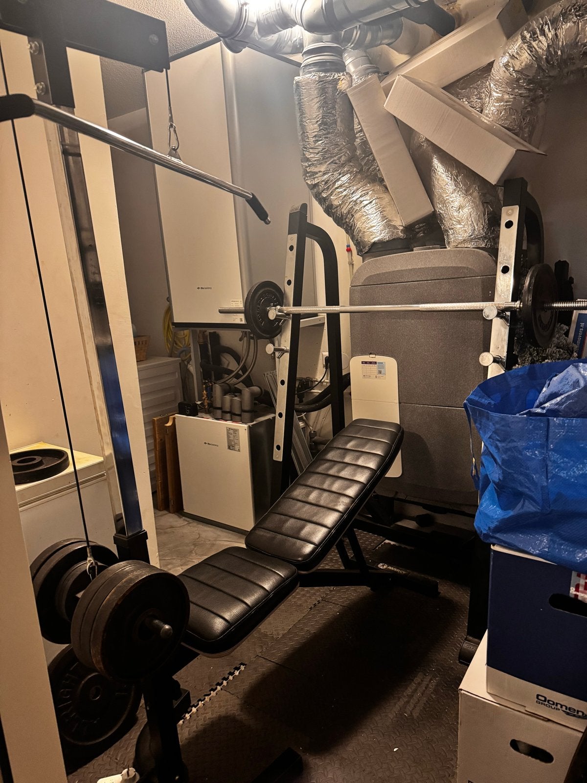 Complete Krachtstation met Bank en Gewichten, Ophalen, Gebruikt, Armen, Fitnessbank
