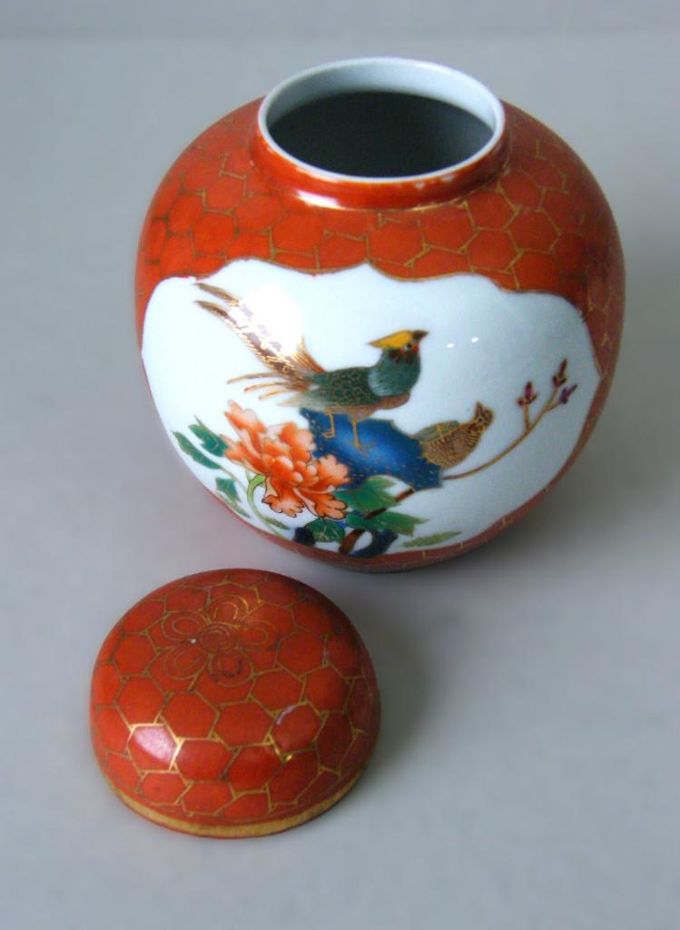Oranje gemberpot met afbeelding van vogel, Antiek en Kunst, Antiek | Porselein, Ophalen of Verzenden