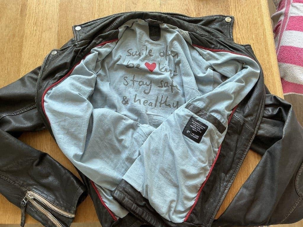 Lederen dames jas, Ophalen, Gedragen, Maat 42/44 (L), Bruin