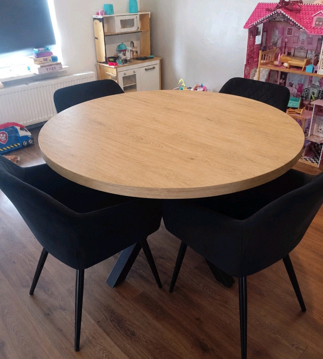 Eettafel met 4 stoelen - Goede staat, Ophalen of Verzenden, Gebruikt, Vier personen, Rond