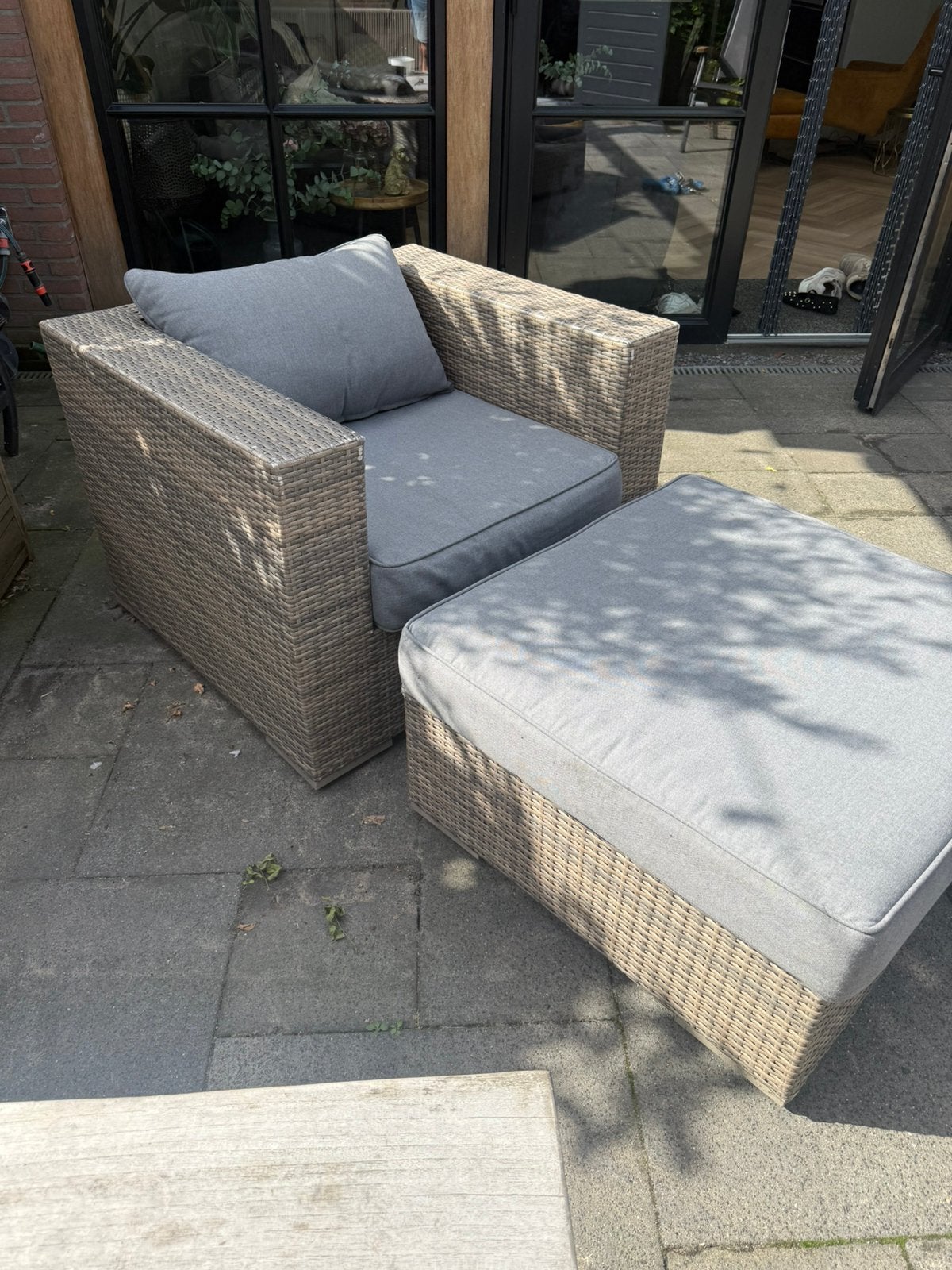 Wicker lounge stoel + hocker, Gebruikt, Loungeset, Wicker, Stoel