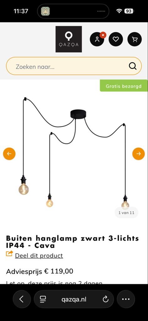 QAZQA Buiten hanglamp zwart 3-lichts IP44 - Cava, Ophalen of Verzenden, Nieuw, Metaal