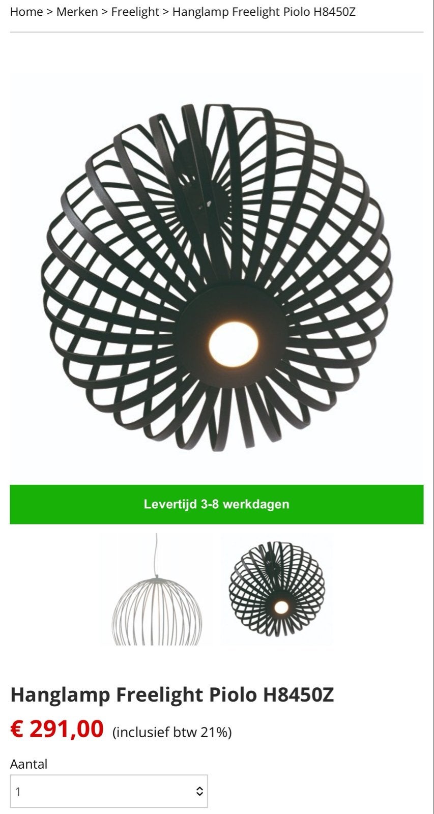 Freelight Piolo H8450Z Hanglamp - Zwart, Modern Design, Ophalen of Verzenden, Nieuw, Metaal, E27 (groot)
