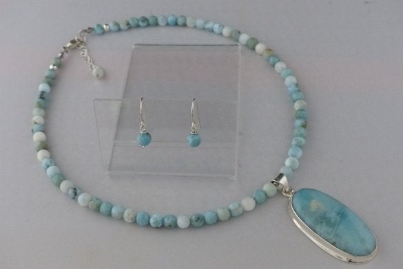 LARIMAR ketting/oorhanger-set, Sieraden, Tassen en Uiterlijk, Kettingen, Blauw, Nieuw, Ophalen of Verzenden, Verstelbaar