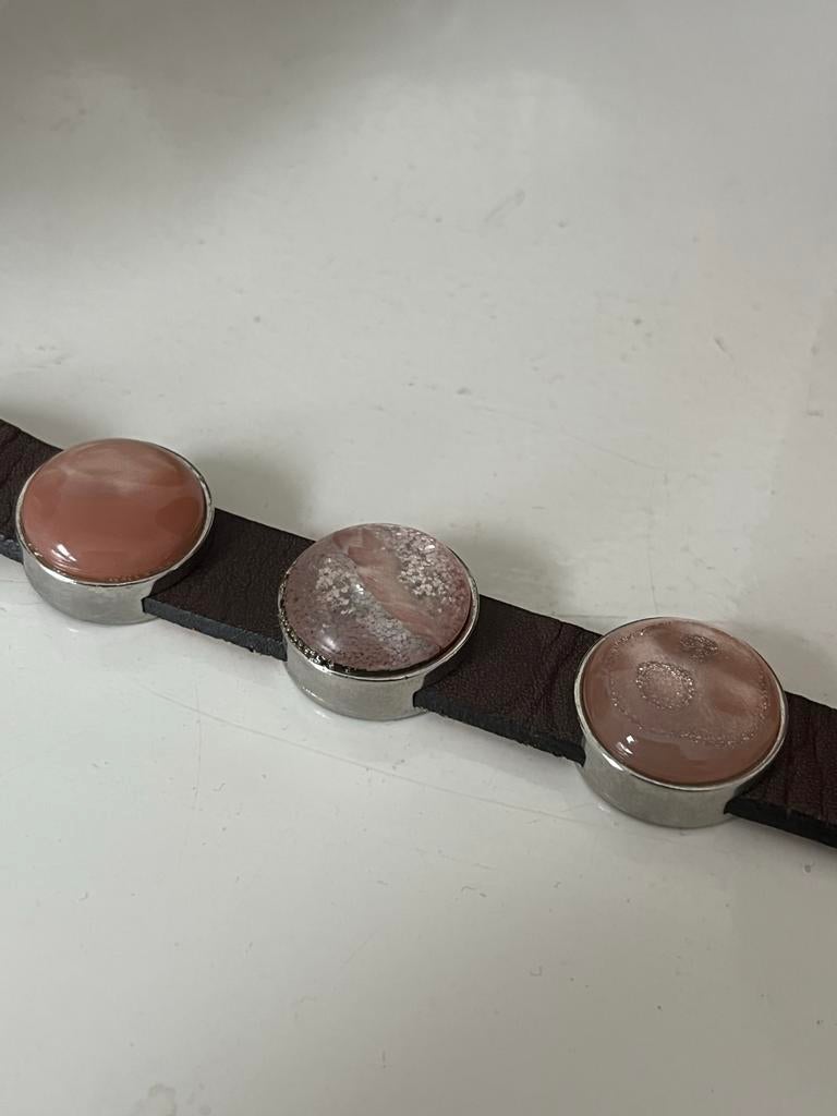 Birds2 buddha armband met stenen, Gebruikt, Bruin, Leer, Ophalen of Verzenden