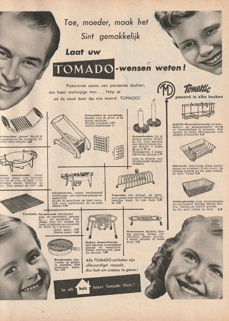 Retro reclame 1956 Tomado Sinterklaas wensen frietsnijder, Verzenden, Overige typen