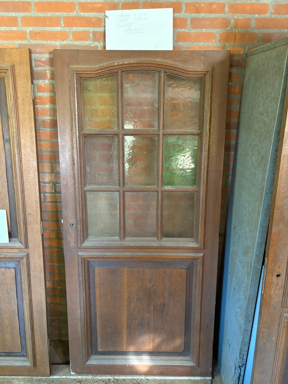Massiek eiken deur met licht gekleurd glas, Ophalen, Gebruikt, Binnendeur, Glas