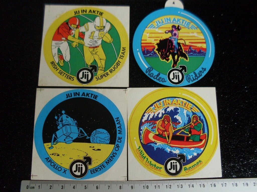 4x sticker Jij logo in aktie rugby kano rodeo apollo X, Verzenden, Zo goed als nieuw, Winkel of Supermarkt