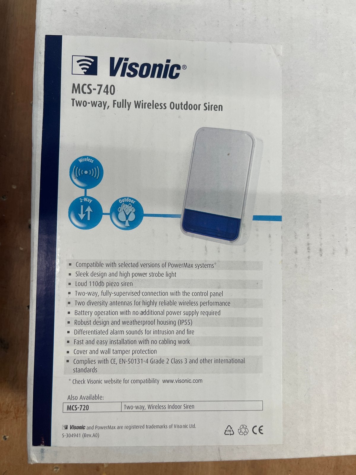 Nieuwe Visonic draadloze buitensirene, Doe-het-zelf en Verbouw, Ophalen of Verzenden, Nieuw, Sirene, Draadloos