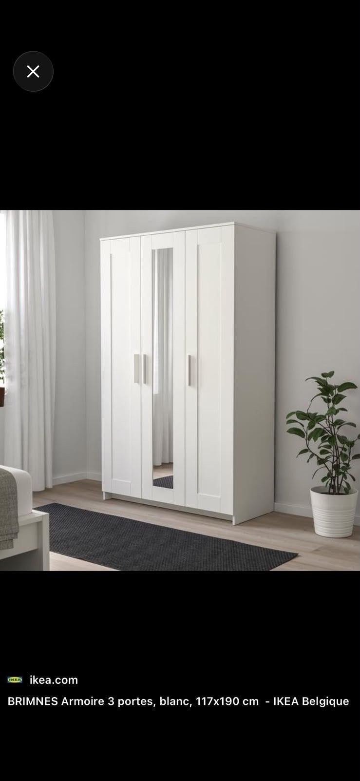 IKEA BRIMNES kledingkast met 3 deuren, wit, 117x50x190 cm, Ophalen, 100 tot 150 cm, Zo goed als nieuw, 150 tot 200 cm
