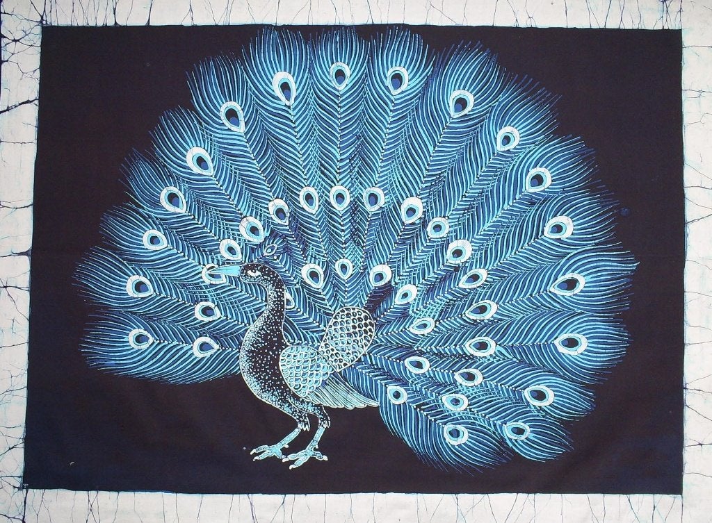 Sri Lankaanse batik PAUW 90x60 cm, katoen., Antiek en Kunst, Kunst | Niet-Westerse kunst, Wanddecoratie, Textiel, Ophalen of Verzenden
