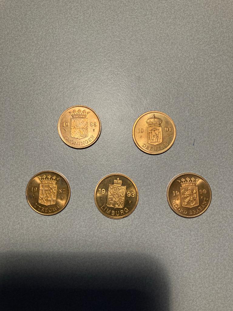 5 Nederlandse provincie munten - 1987-1993, Postzegels en Munten, Ophalen of Verzenden, Koningin Beatrix, Overige waardes, Setje