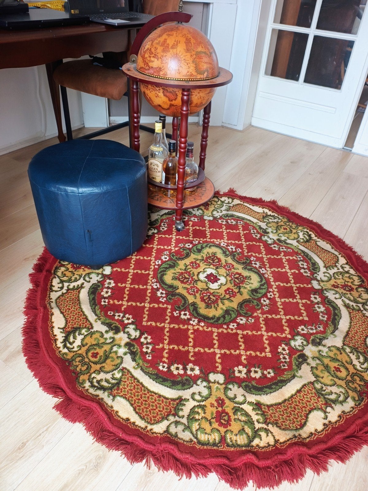 Authentiek Vintage Imperial Rond Wollen Vloerkleed – 130 cm, Groen, Rond, Ophalen of Verzenden, 100 tot 150 cm