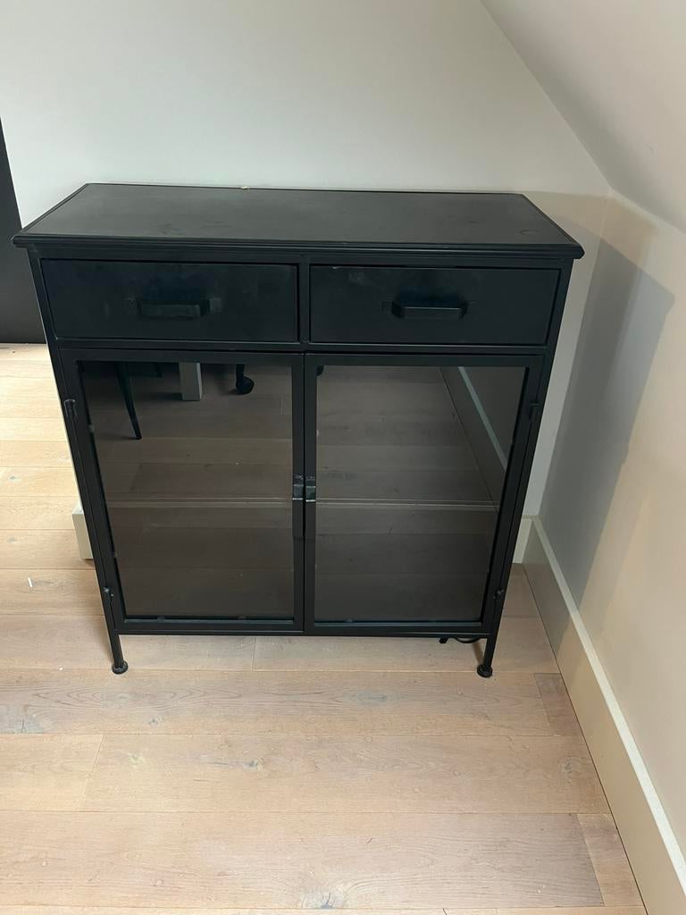 Stoer Industrieel Metalen Kastje / Drankenkast – Zwart, Huis en Inrichting, Kasten | Dressoirs, Ophalen, 50 tot 100 cm, 25 tot 50 cm