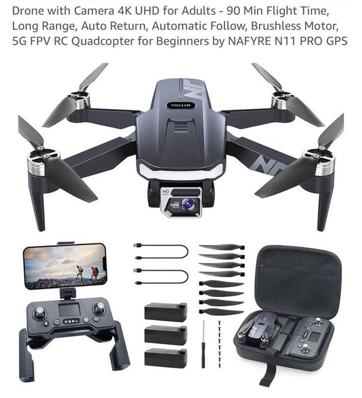 Drone with Camera 4K UHD- 90 Min Flight NAFYRE N11 PRO GPS, Ophalen of Verzenden, Nieuw, Cameradrone, Topkwaliteit