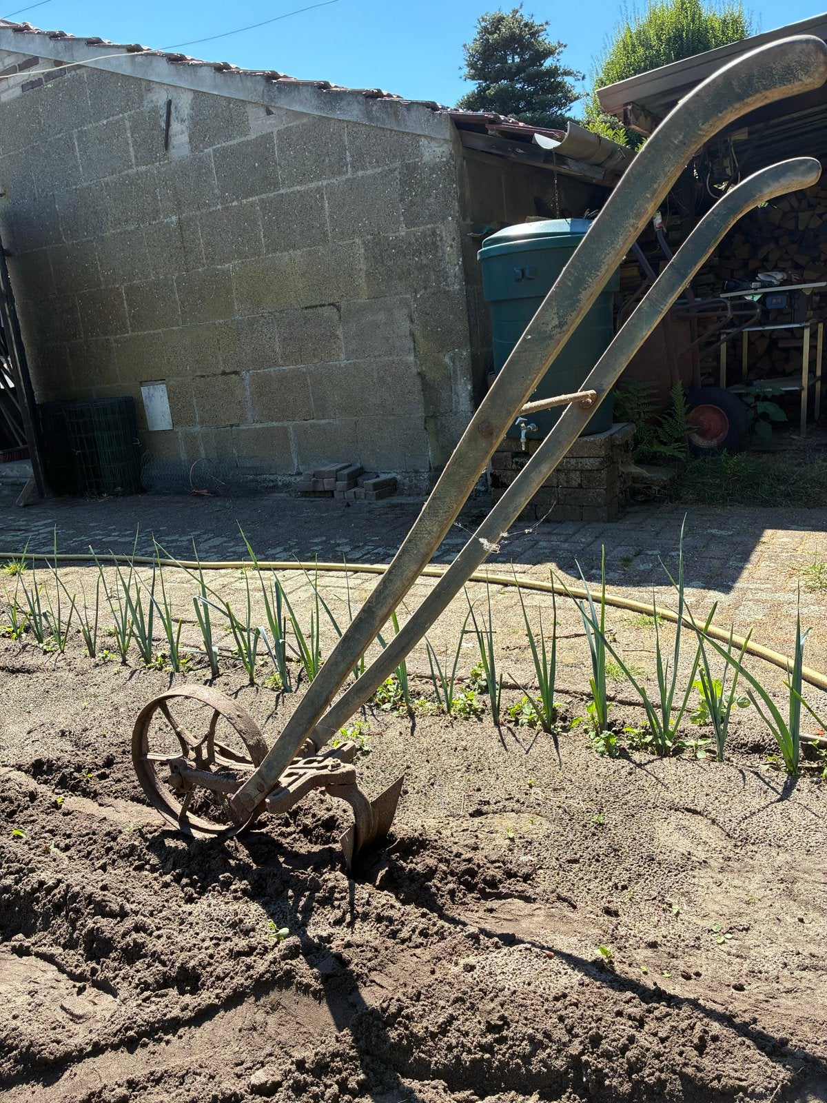 Oude handmatige ploeg voor tuin of decoratie t.e.a.b., Ophalen