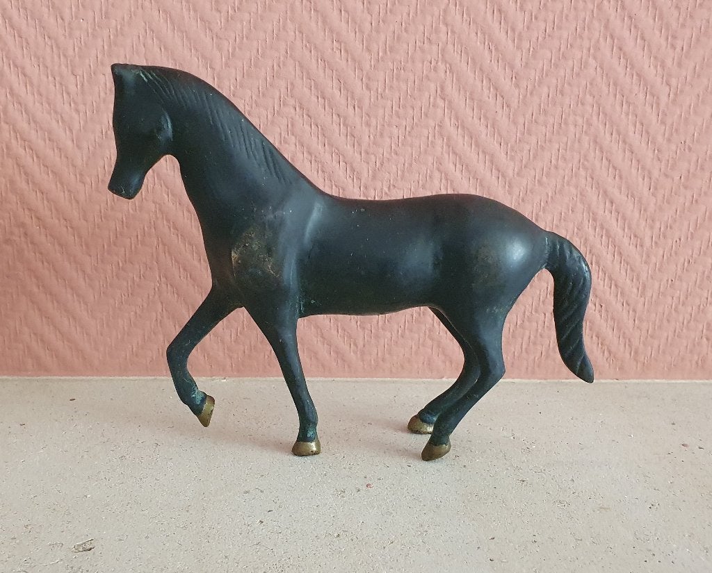Bronzen beeldje van een paard, Minder dan 20 cm, Ophalen of Verzenden, Zwart, Beeld