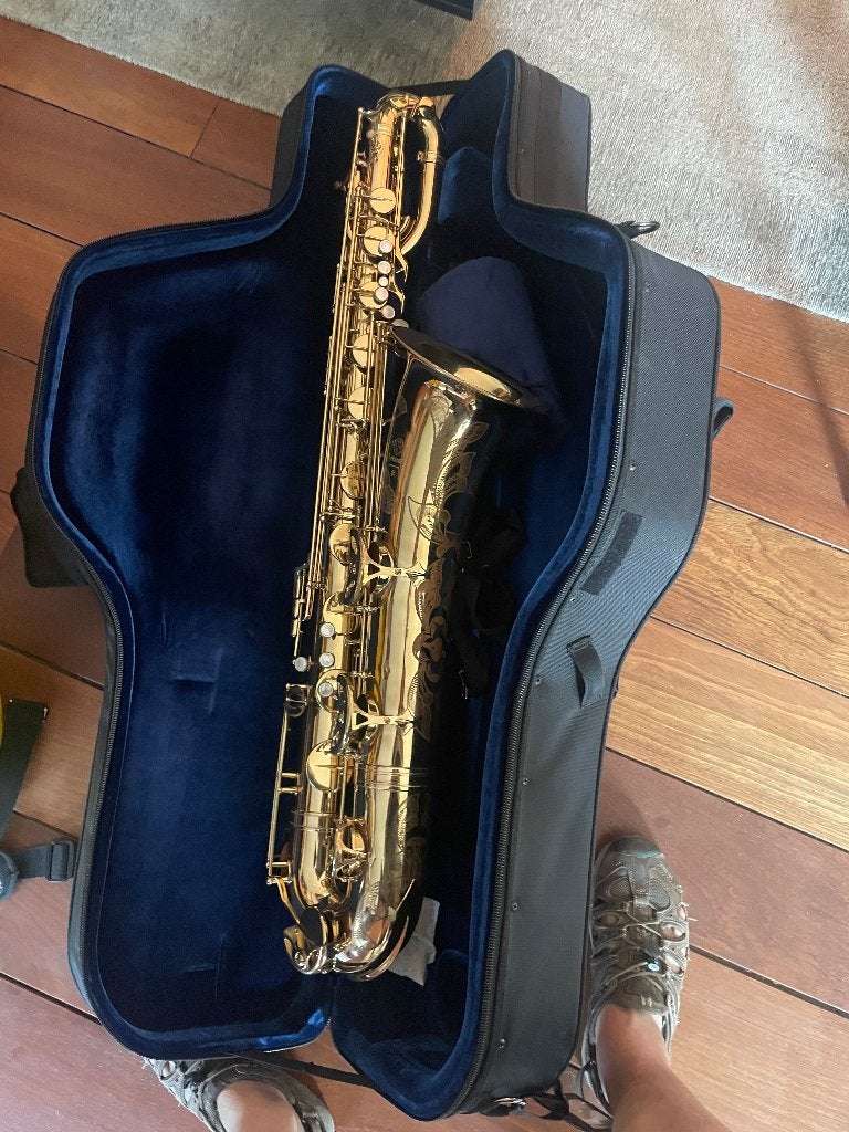Selmer bariton Saxofoon met koffer - lichte beschadiging, Ophalen, Gebruikt, Bariton, Met koffer