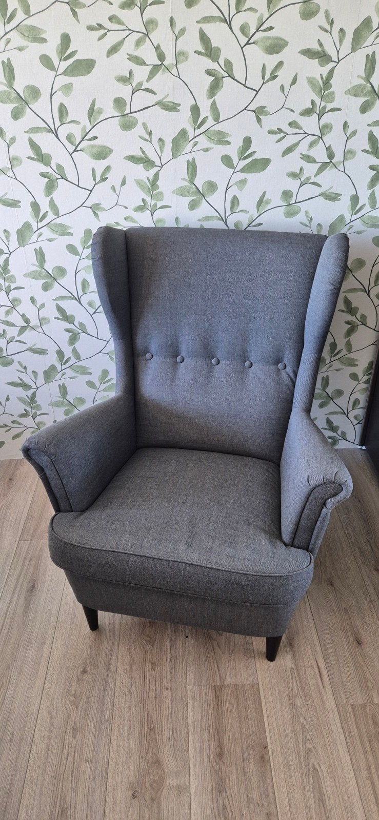 Grijze fauteuil met hoge rugleuning, Ophalen, Gebruikt, Klassiek, 75 tot 100 cm