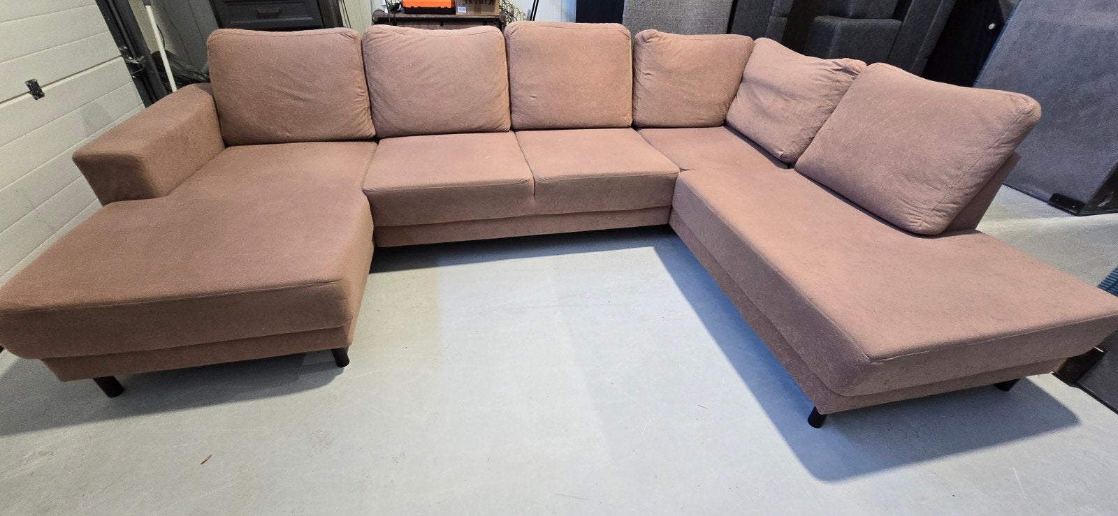 U-bank bruin/taupe met losse rugkussens, uitwasbaar, Ophalen of Verzenden, Zo goed als nieuw, Stof