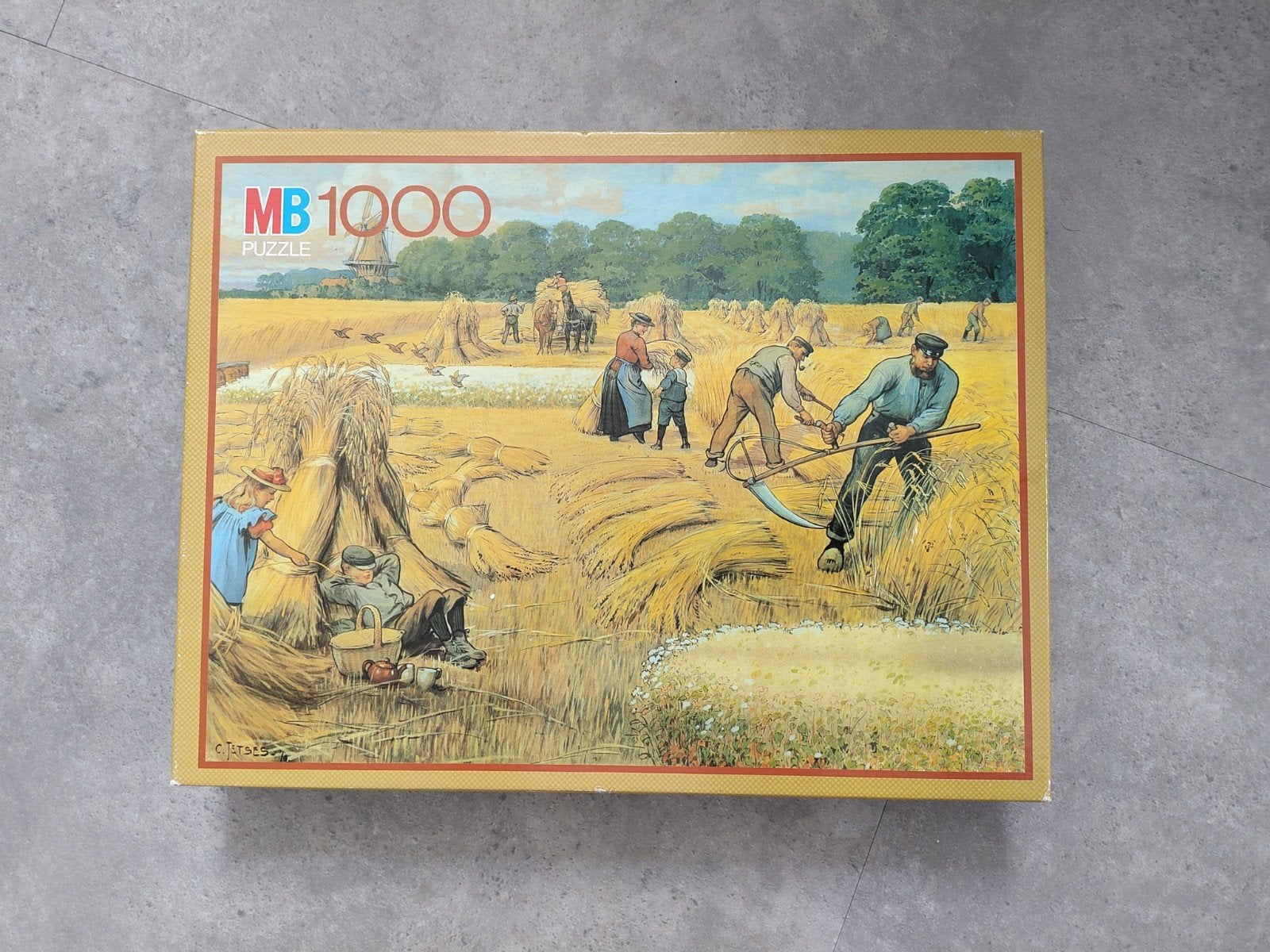 MB 1000 Stukjes Legpuzzel - De Korenoogst, Ophalen of Verzenden, 500 t/m 1500 stukjes, Zo goed als nieuw, Legpuzzel