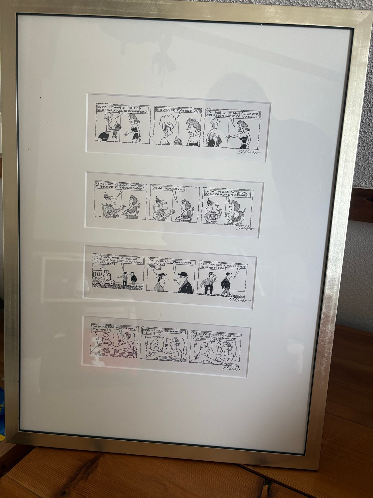 Ingelijste IJF Blokker cartoons, Ophalen of Verzenden, Zo goed als nieuw, Overige onderwerpen