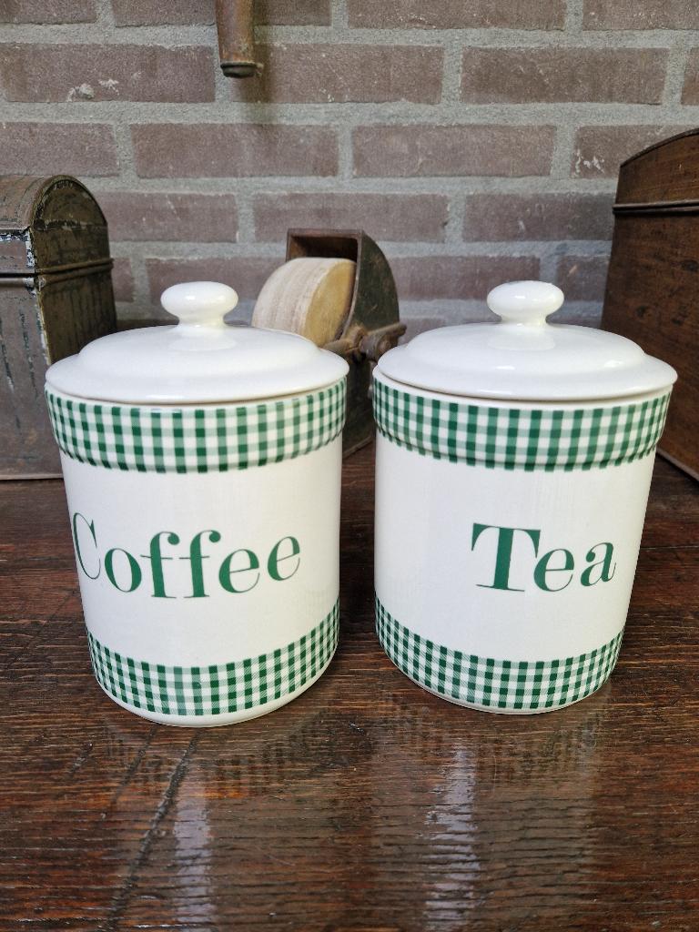 vintage Douwe Egberts koffie en thee voorraadpotten, Ophalen of Verzenden
