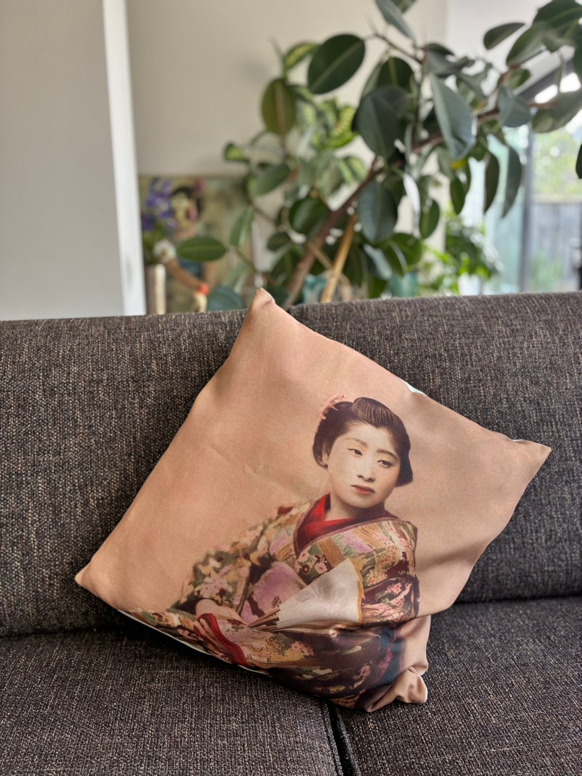 Japandi kussen, kussenhoes, vintage-stijl, sober, Huis en Inrichting, Woonaccessoires | Kussens, Ophalen of Verzenden, Zo goed als nieuw