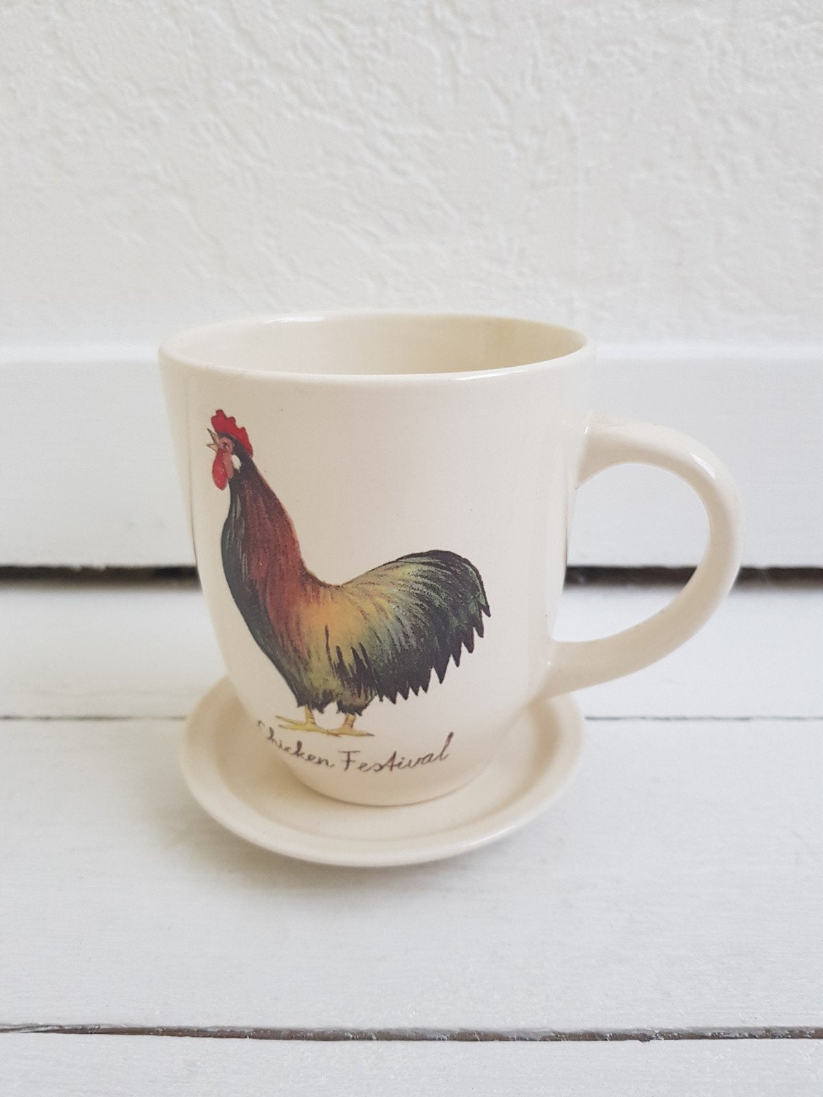 chicken festival kop en schotel beker, Ophalen of Verzenden, Zo goed als nieuw, Overige stijlen, Kop(pen) en/of Schotel(s)