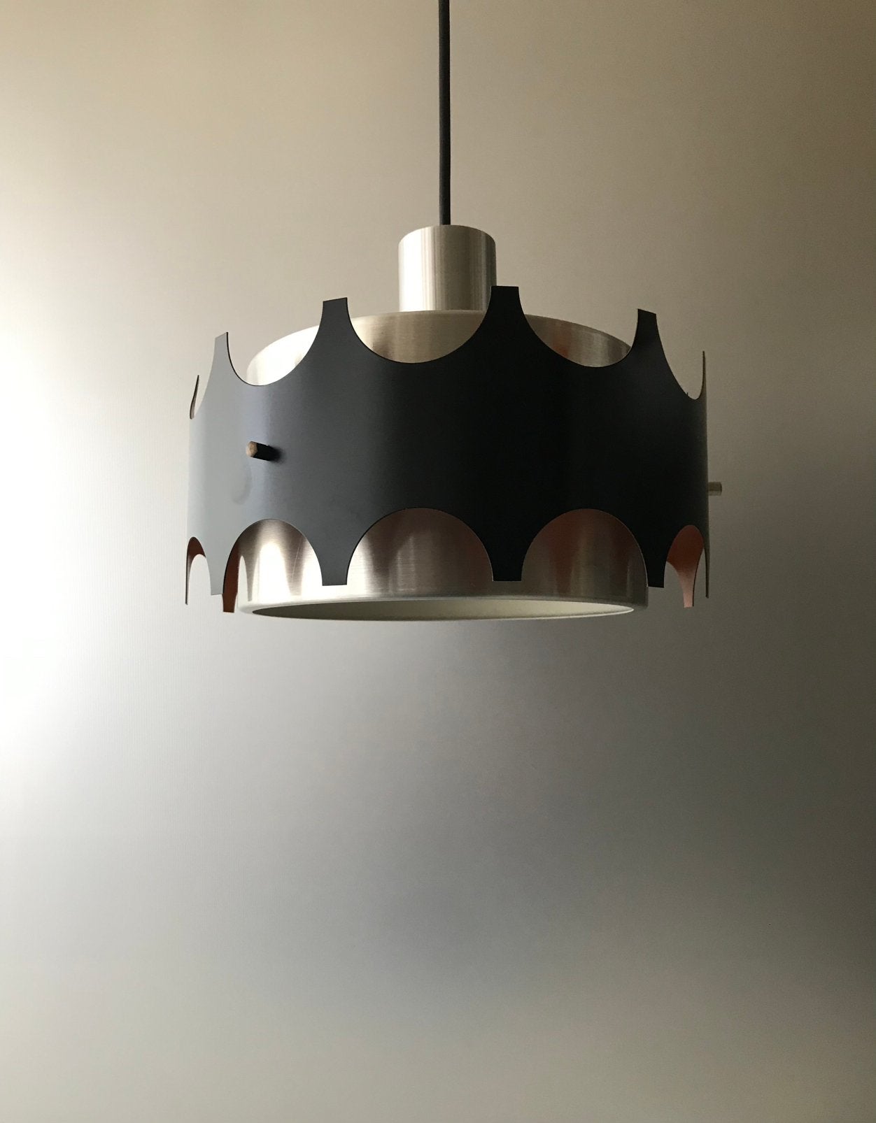 Veb Metalldrücker 60s pendant silence of the lamps, Gebruikt, Mid century modern vintage design, Metaal, E27 (groot)