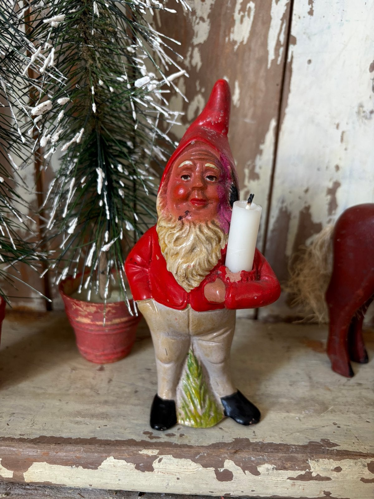 Oude terracotta Zweedse kerstkabouter met kaarsje, Diversen, Ophalen of Verzenden, Gebruikt