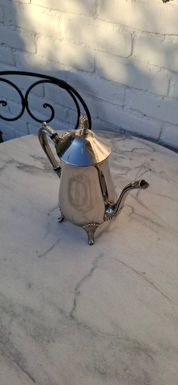 Antieke verzilverde koffiekan - 21 cm hoog, Ophalen of Verzenden