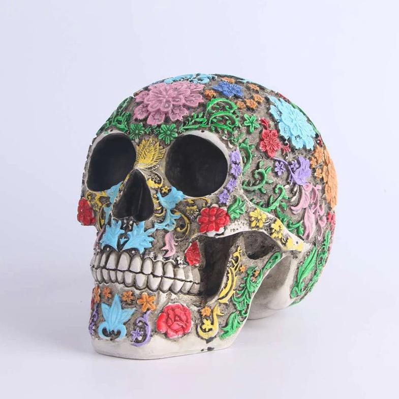 Gekleurde Schedel / Mexciaanse Sugar Skull Doodskop Beeld, Verzenden, Nieuw