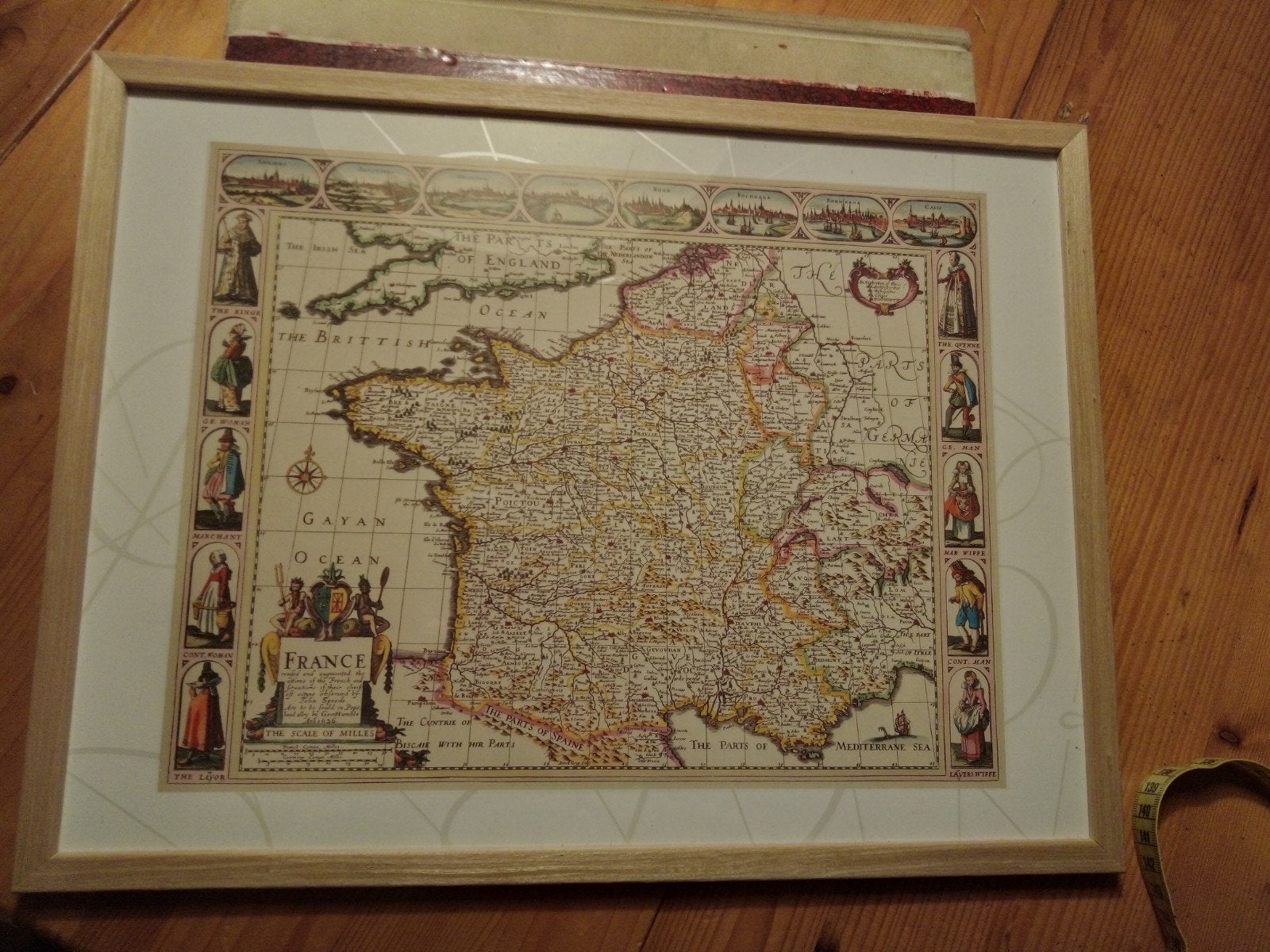 Ingelijste antieke kaart van Frankrijk (Willem Jansz. Blaeu), Ophalen of Verzenden, Zo goed als nieuw