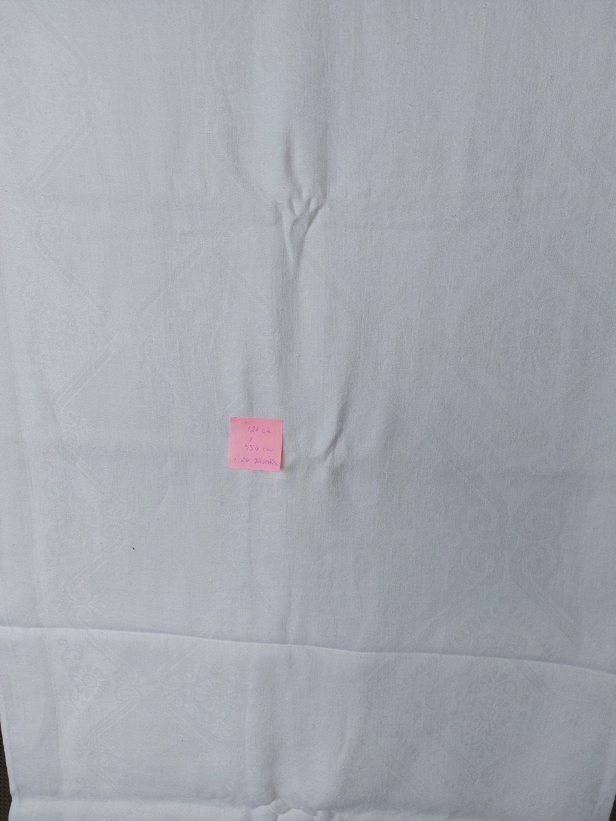 Linnen Damast Tafellaken 354x124 cm met 24 Servetten, Linnen, Wit, Wasbaar, Tafelkleed of Tafelzeil