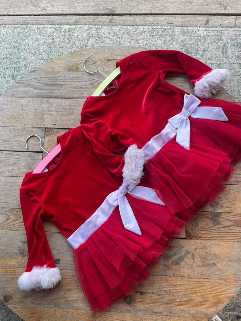 2x Bonnie Baby Kerstjurkjes Rood met Tule en Bont, Ophalen, Zo goed als nieuw, Meisje