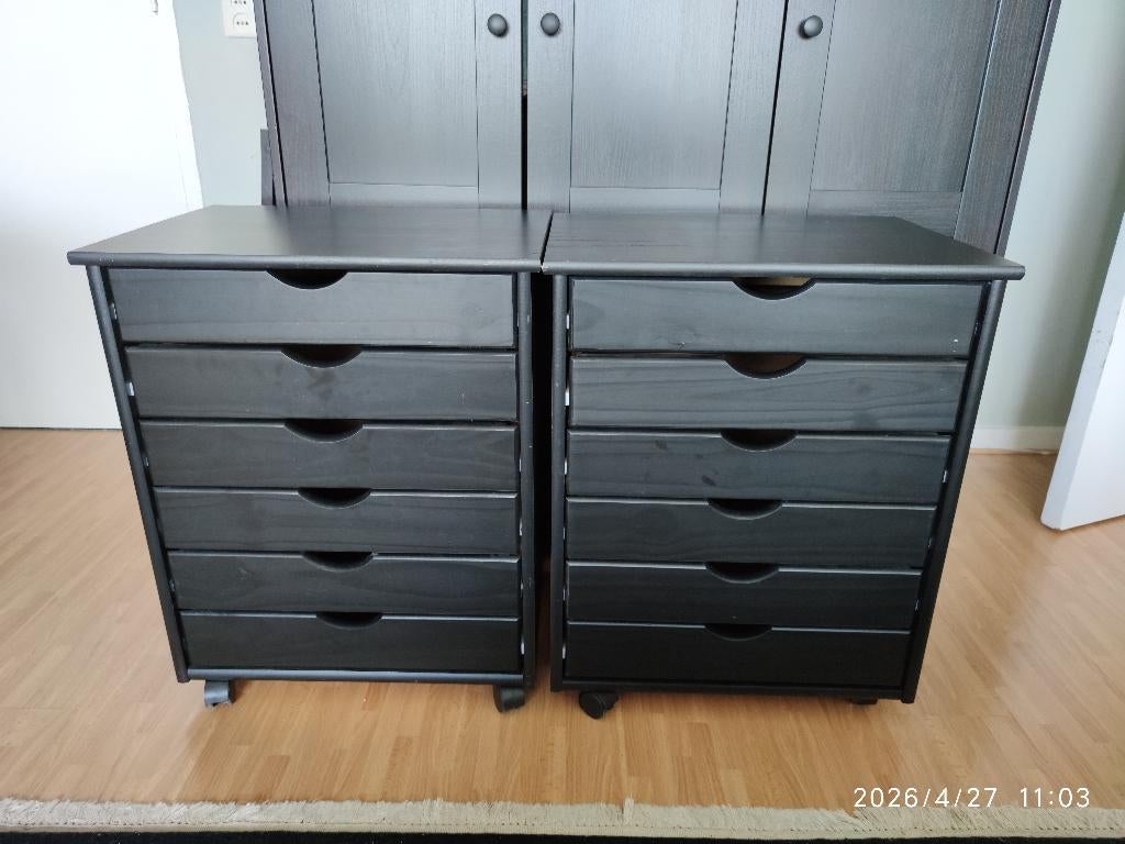 Ladekasten twee stuks zwart hout, Ophalen, Gebruikt, 5 laden of meer, 50 tot 100 cm