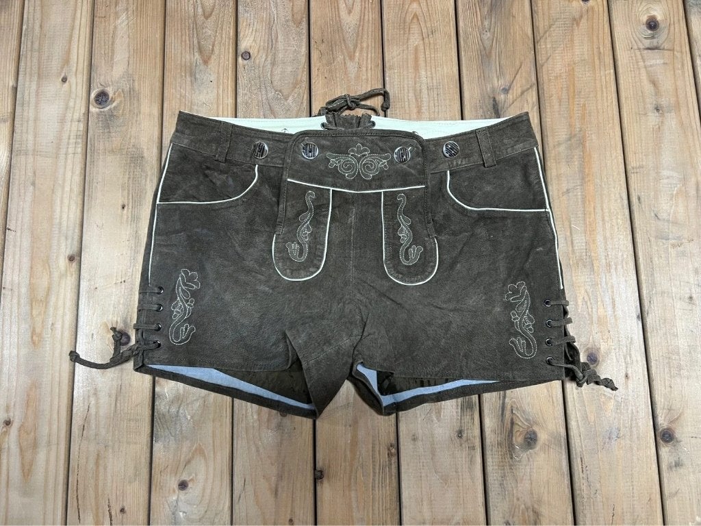 Korte bruine lederen lederhose voor dames maat 40