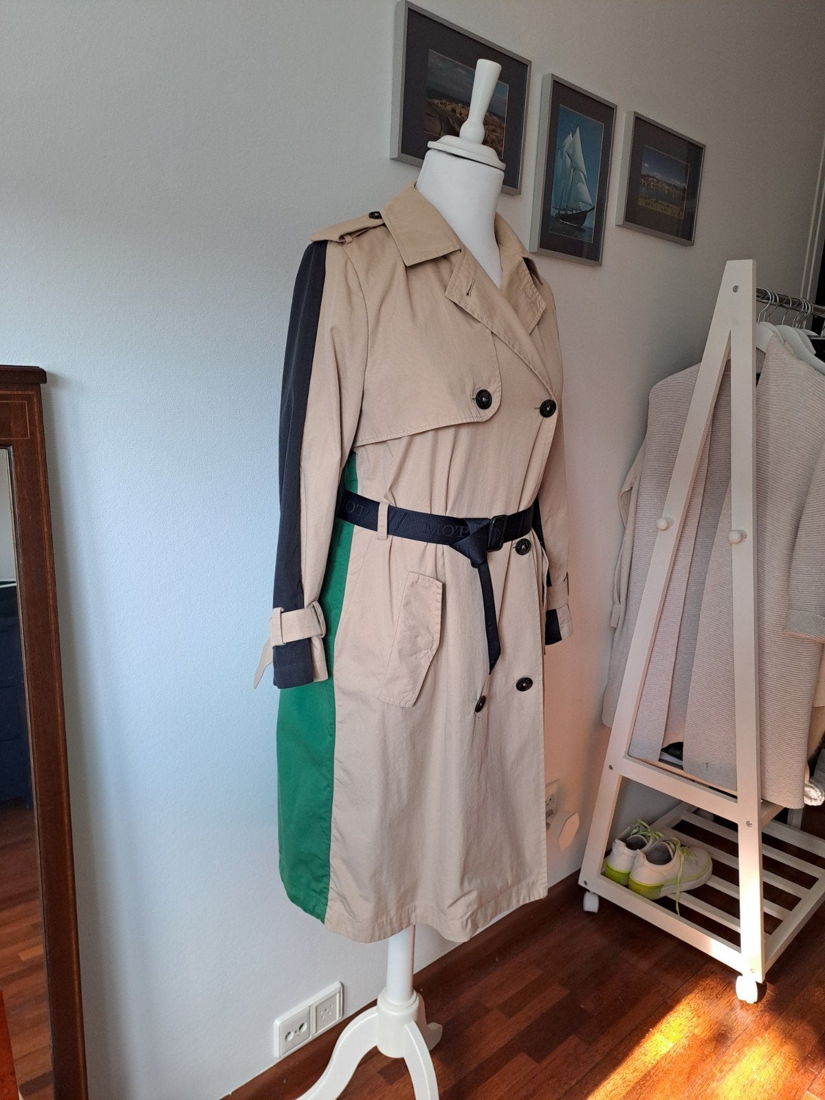 Marco Polo trenchcoat beige/groen/donkerblauw, maat 44, Meerkleurig, Maat 42/44 (L), Ophalen of Verzenden, Zo goed als nieuw