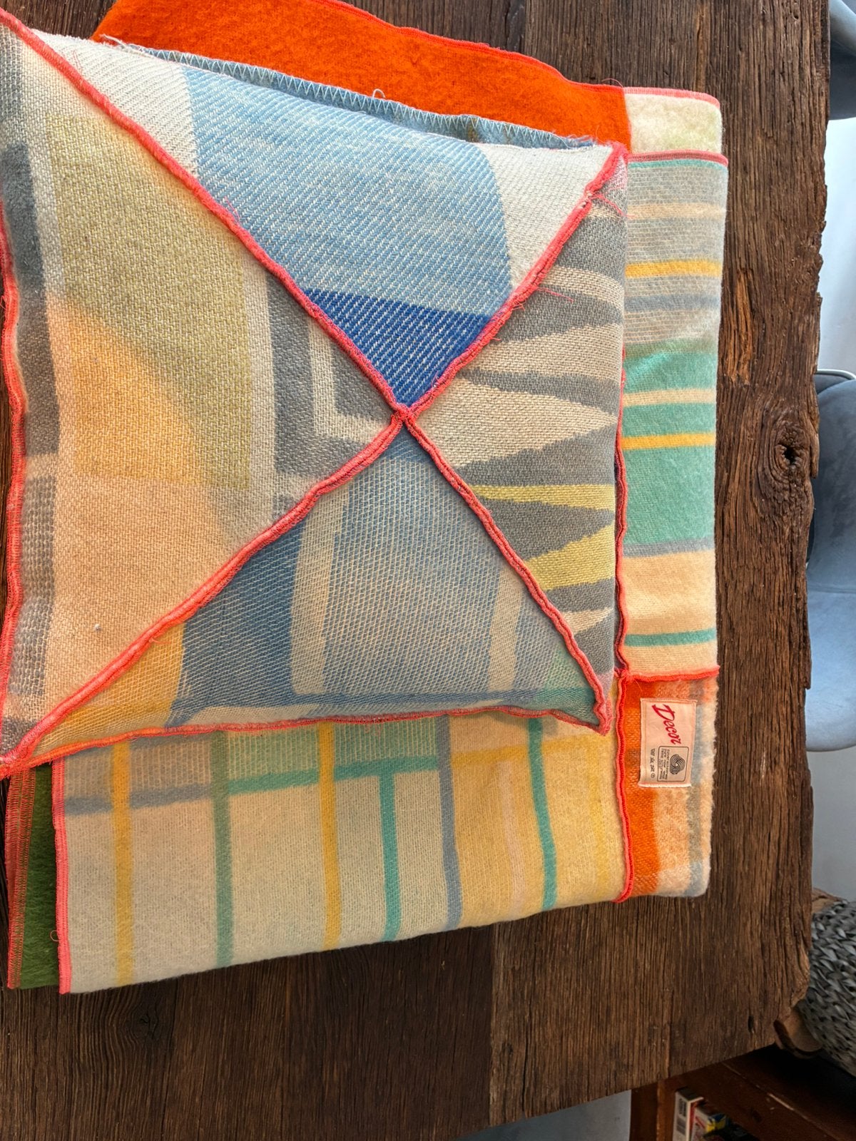 Kussens + plaid scheerwol patchwork handmade, Ophalen, Overige kleuren, Vierkant, Zo goed als nieuw