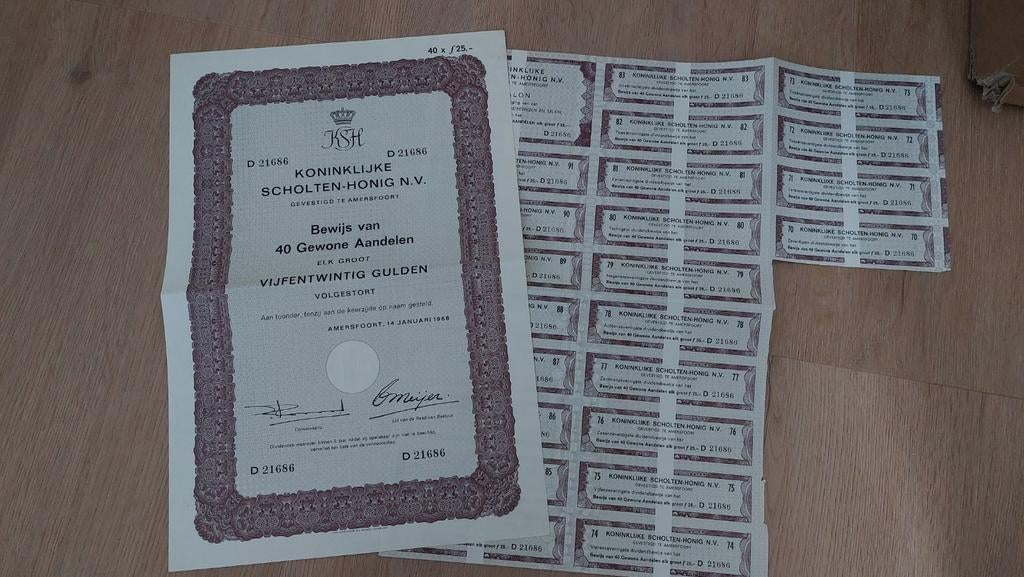 Oud aandeel Koninklijke Scholten-Honig N.V. (1939), Postzegels en Munten, Aandelen en Waardepapieren, Ophalen of Verzenden, Aandeel