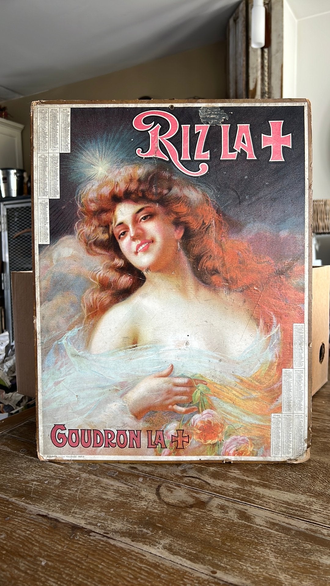 PRACHTIGE ANTIEK RECLAME VAN RIZLA 1910, Ophalen of Verzenden, Gebruikt, Reclamebord