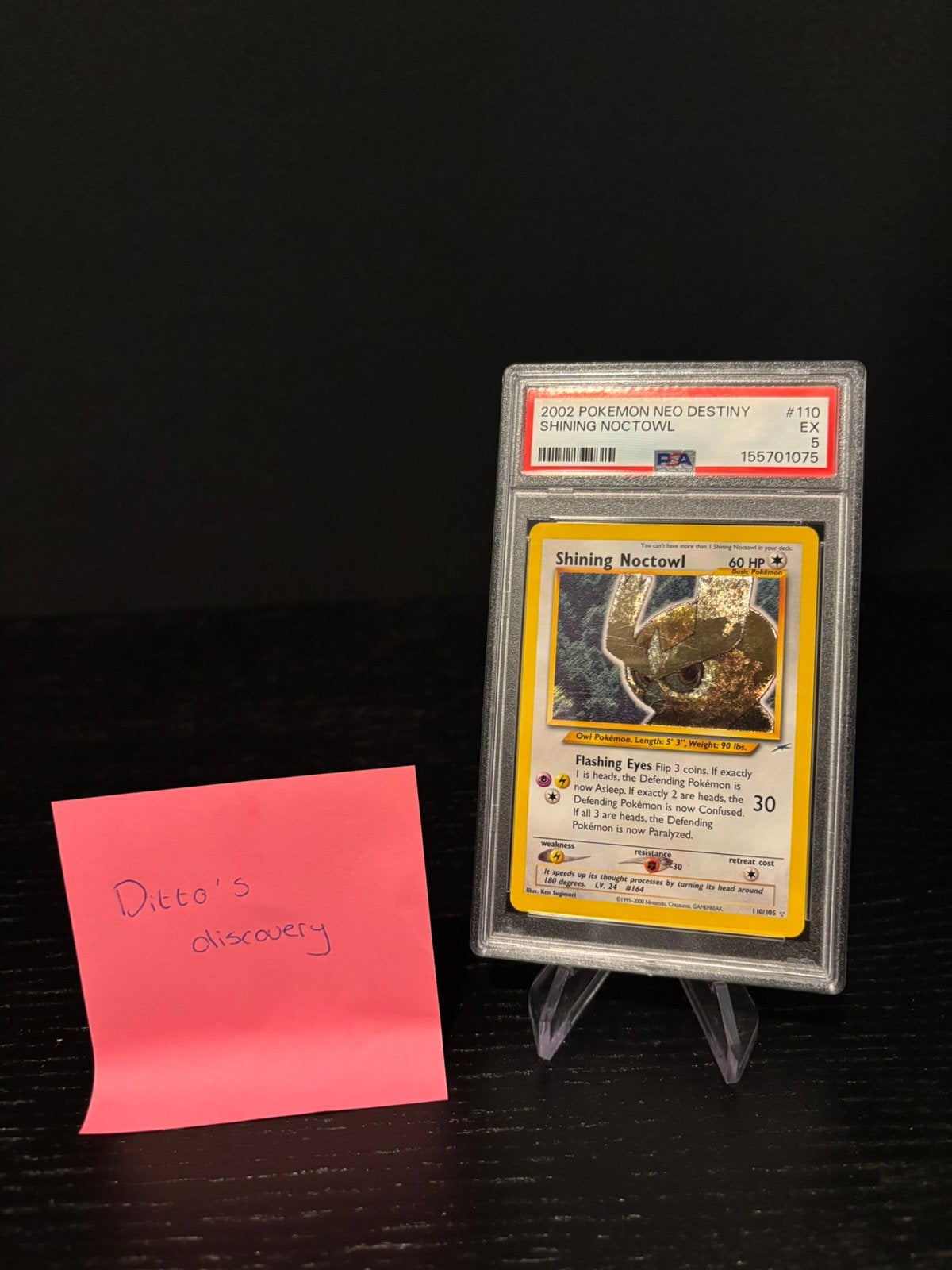 Pokemon Neo Destiny - Shiny Noctowl - 2002 - PSA 5, Ophalen of Verzenden, Zo goed als nieuw, Meerdere kaarten