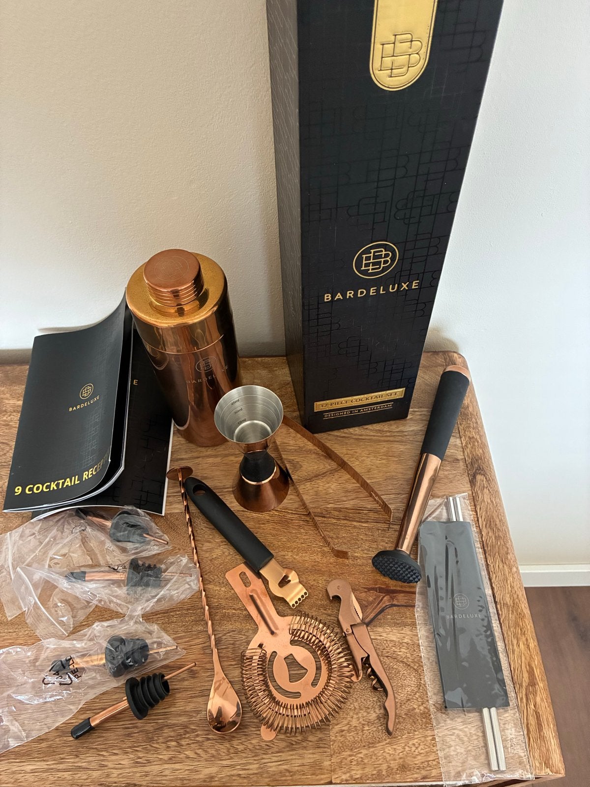 Nieuw: Bardeluxe Amsterdam cocktailset. 12-delig, koper., Overige typen, Nieuw, Ophalen of Verzenden, Metaal