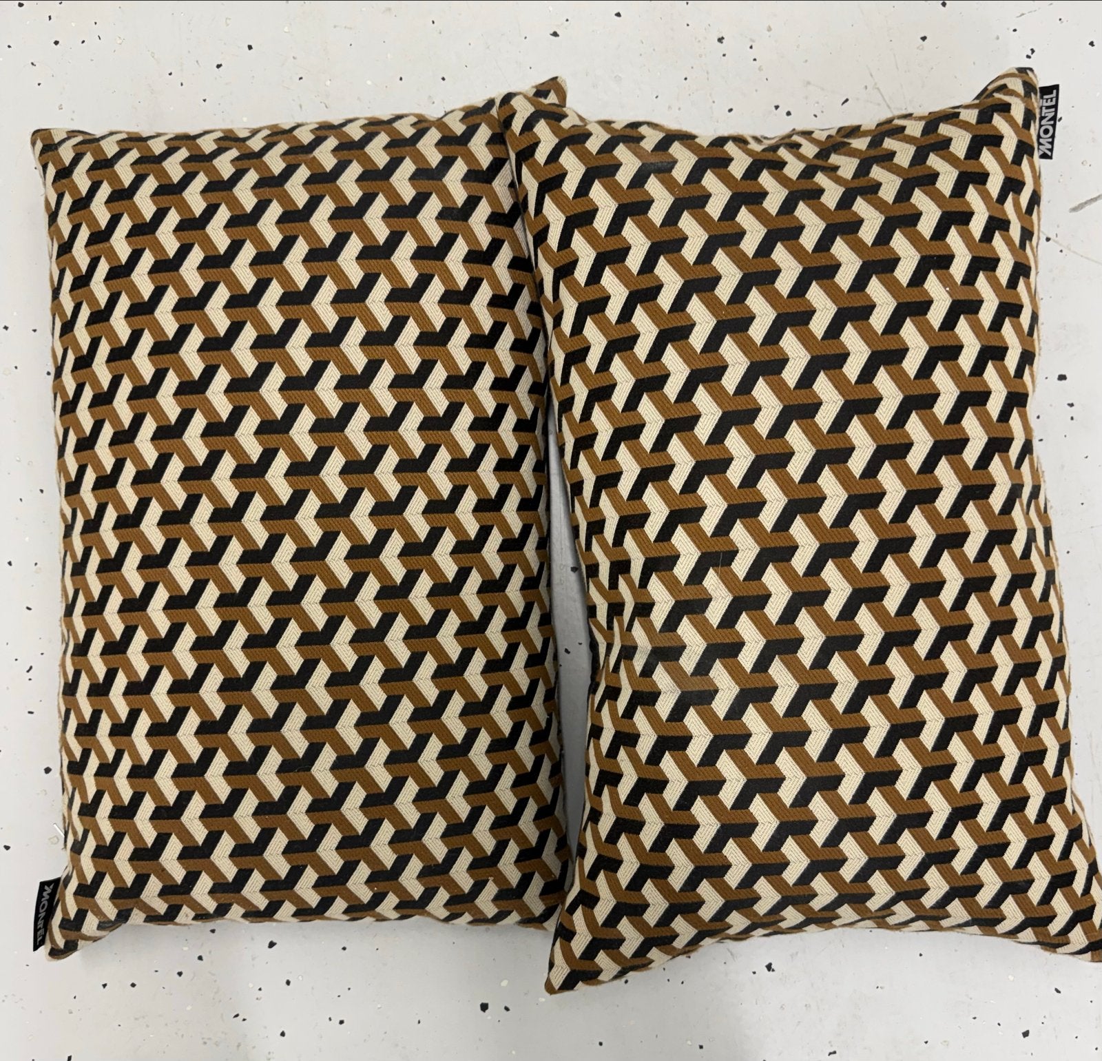 Montèl Sierkussens - Bruin/Zwart/Beige Geometrisch Patroon, Meerkleurig, Met print, Ophalen of Verzenden, Zo goed als nieuw