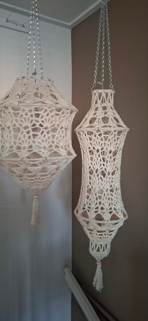 Set van 2 gehaakte Hanglampen op Batterijen, Ophalen of Verzenden, Nieuw, Boho, gehaakt, Sfeervol