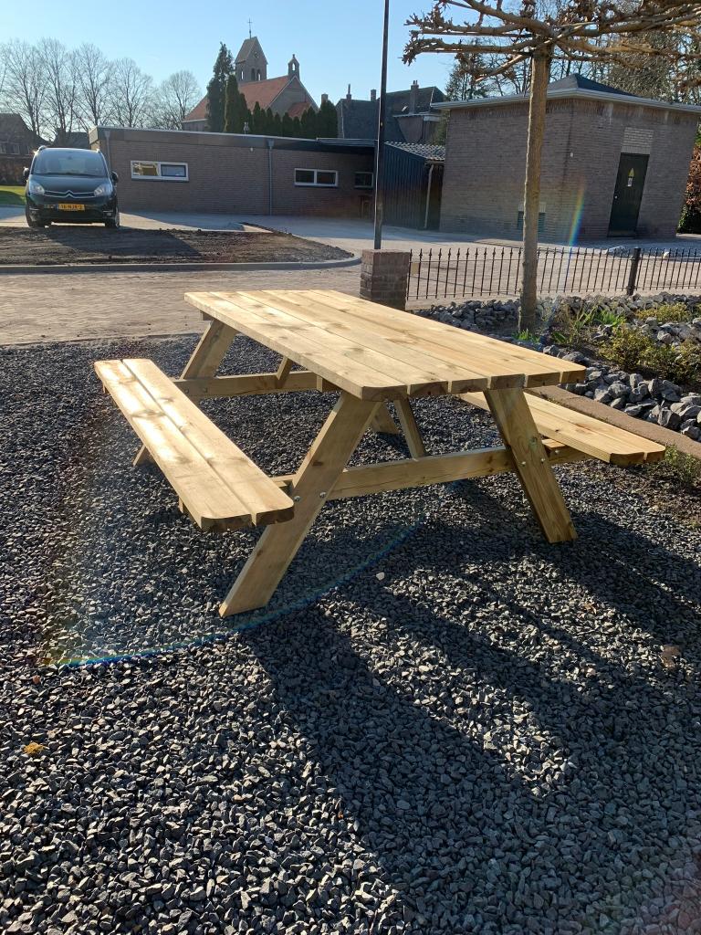 Gloednieuwe picknicktafel, Tuin en Terras, Picknicktafels, Ophalen, Nieuw, Inklapbaar, Rechthoekig