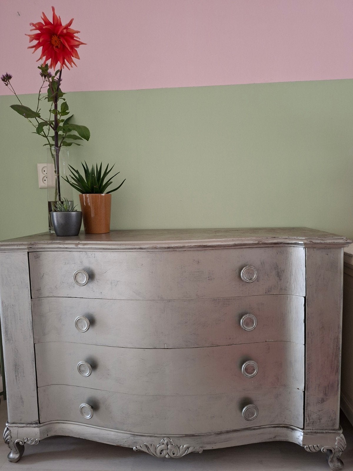 BROCANTE ladekast zilver, Huis en Inrichting, Kasten | Ladekasten, Ophalen, 100 tot 150 cm, 3 of 4 laden, Minder dan 100 cm