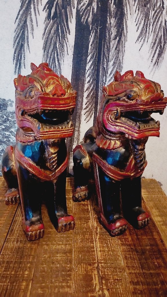 Antieke Thaise houten Foo Dogs Tempel leeuwen 19e eeuws, Antiek en Kunst, Kunst | Niet-Westerse kunst, Ophalen of Verzenden
